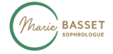 Logo Marie Basset Sophrologue, typographie ocre et cercle vert épuré pour un cabinet de sophrologie.